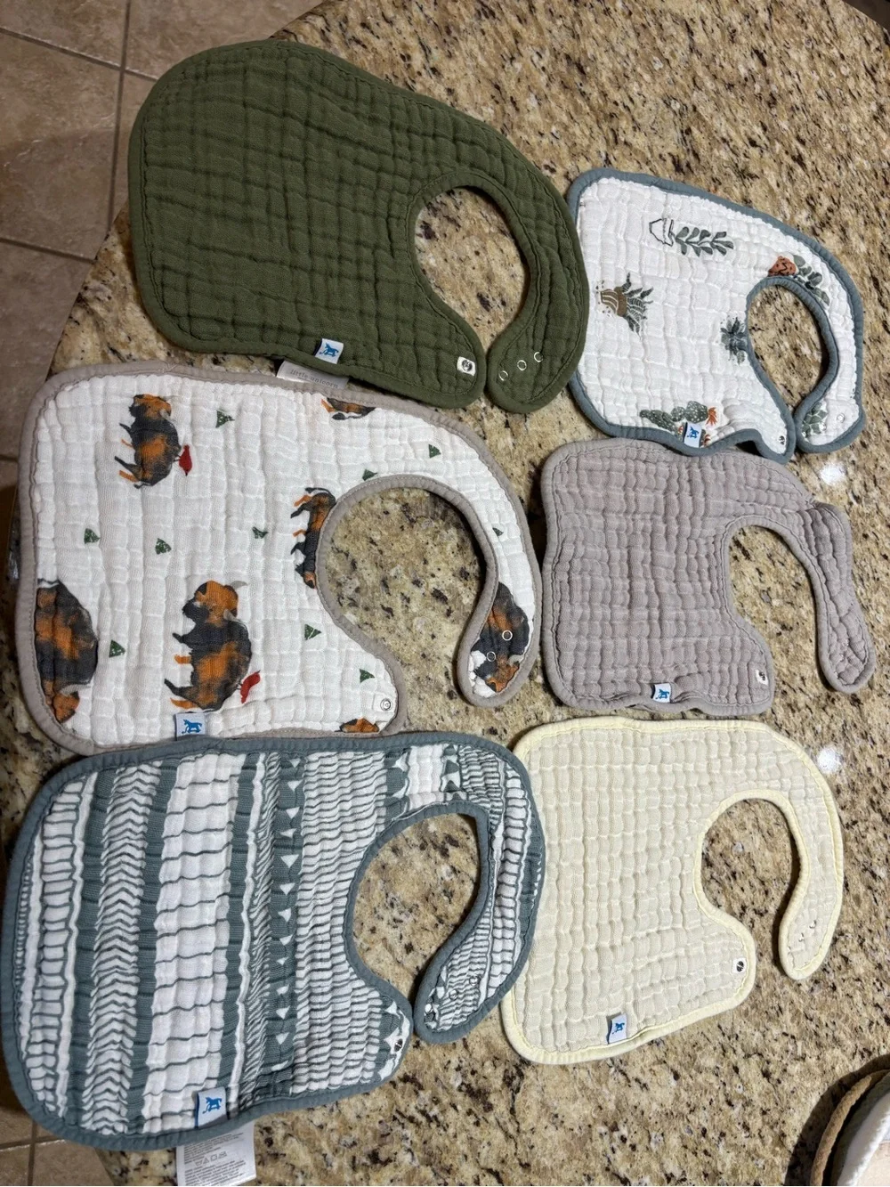Assorted Quilted Baby Bibs - Olive, Cream, Gray, White Prints little unicorn